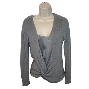White House Black Market Gray Twist Front Layered Look Sweater XS‎ Wool Blend